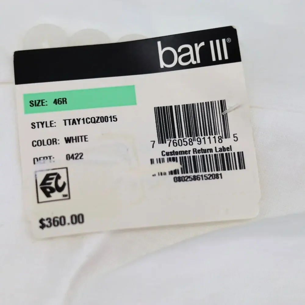Bar III Men's White Linen Summer Casual Slim-Fit Formal Suit Jacket Size 46R